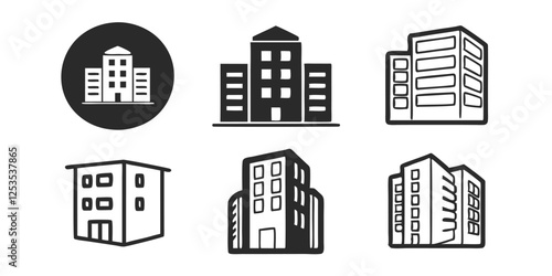 Building Icon Vector Set – Apartment, Skyscraper, and Architecture Symbols