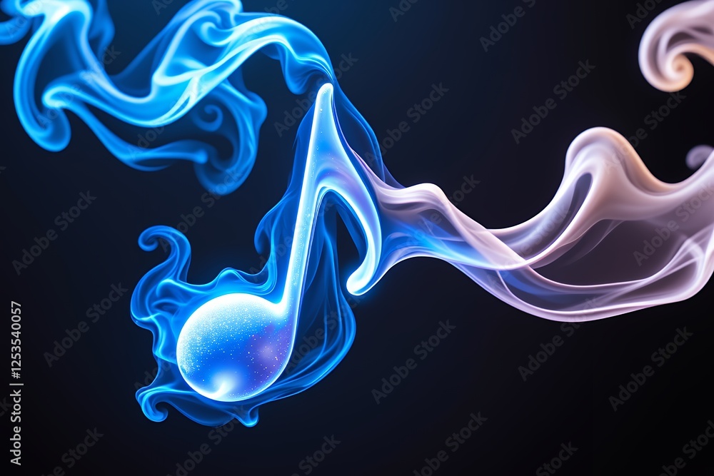 Abstract Glowing Music Note in Blue and White Smoke Design Digital Art Abstract Glowing Music Note in Blue and White Smoke Design Digital Art