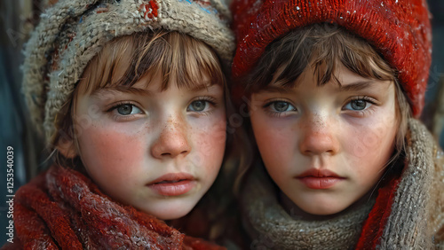 portrait of two d in winter clothes