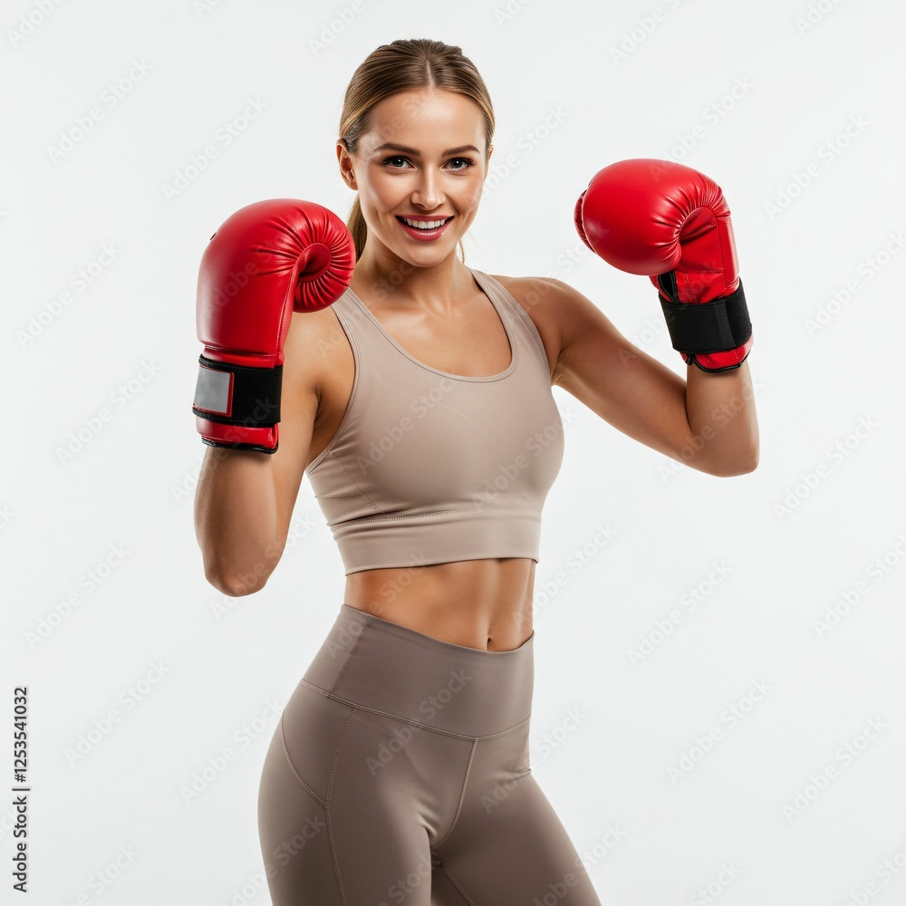 Athletic and Smiling Woman Practicing Boxing – A Powerful and Confident Female in Fitness Training Athletic and Smiling Woman Practicing Boxing – A Powerful and Confident Female in Fitness Training