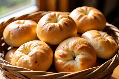 Wallpaper Mural Golden Brown Bagels in a Rustic Wicker Basket Freshly Baked Bread Close Up Torontodigital.ca
