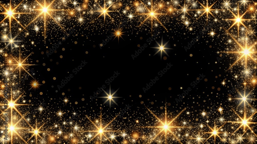 Fototapeta premium Stars and sparkles border on a black background 