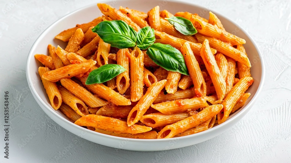 Delicious Penne Pasta with Tomato Sauce and Fresh Basil Garnish Delicious Penne Pasta with Tomato Sauce and Fresh Basil Garnish