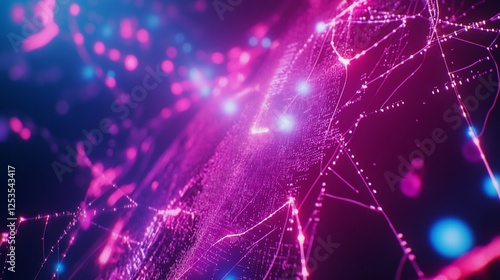 Abstract digital network background with pink and blue glowing lights and lines