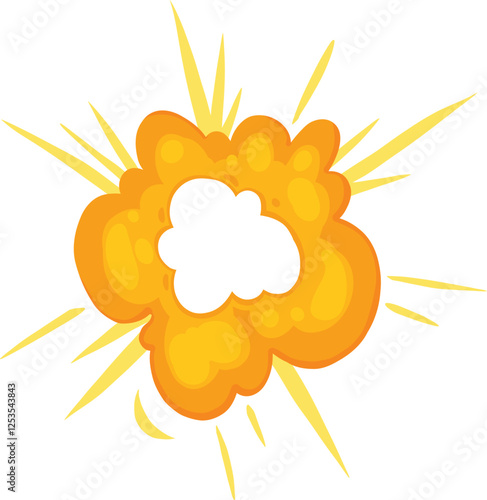 Comic explosive fire cloud game effect vector icon. Bomb blast with smoke 2d war icon illustration design. Danger flammable firework with heat light trail. Isolated burning and fiery power speed attac photo