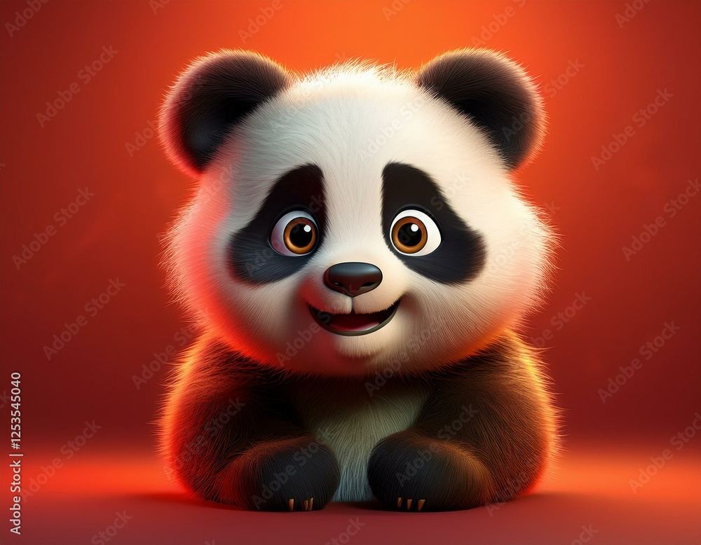 Naklejka premium Niedlicher Pandabär, roter Hintergrund