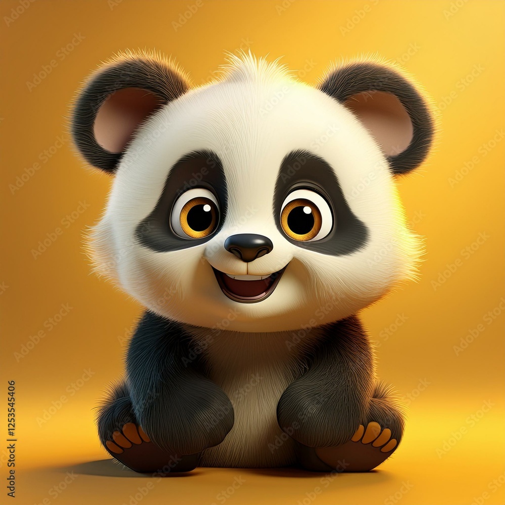 Niedlicher Pandabär, gelber Hintergrund Niedlicher Pandabär, gelber Hintergrund