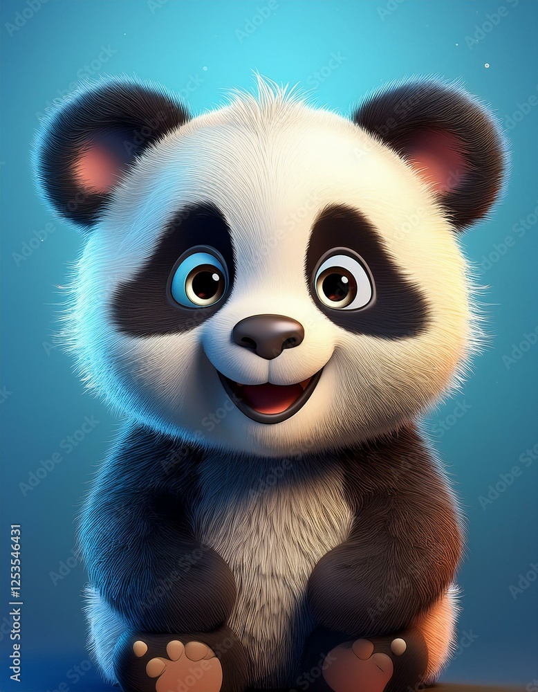 Niedlicher Pandabär, blauer Hintergrund Niedlicher Pandabär, blauer Hintergrund