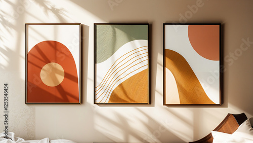 3 set of Modern Abstract Art Prints Geometric Shapes and Lines in Earthy Tones