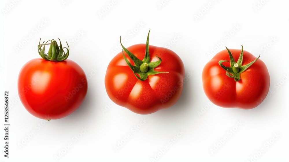 Set of Four Distinct Tomato Varieties Displayed on a White Background for Culinary and Agricultural Use Set of Four Distinct Tomato Varieties Displayed on a White Background for Culinary and Agricultural Use