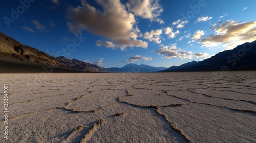 Badwater Basin, Death Valley National Park: A Stunning Panorama of Cracked Salt Flats Under a Dramatic Sky