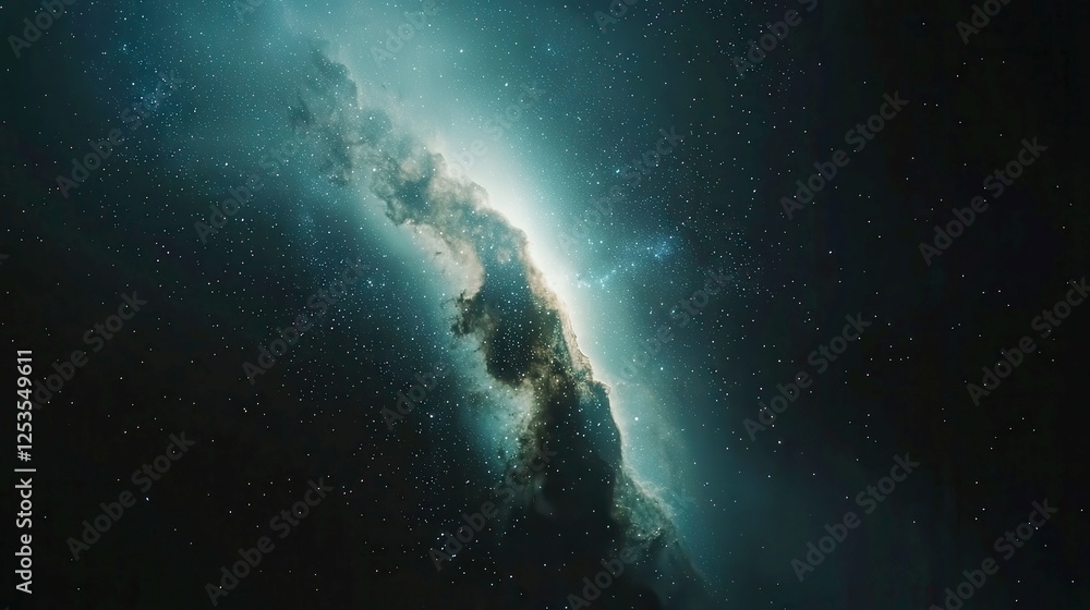 Fototapeta premium Veil of Starlight, an infinite expanse of the cosmos adorned with swirling celestial dust, creating a serene and enchanting night sky filled with wonder.