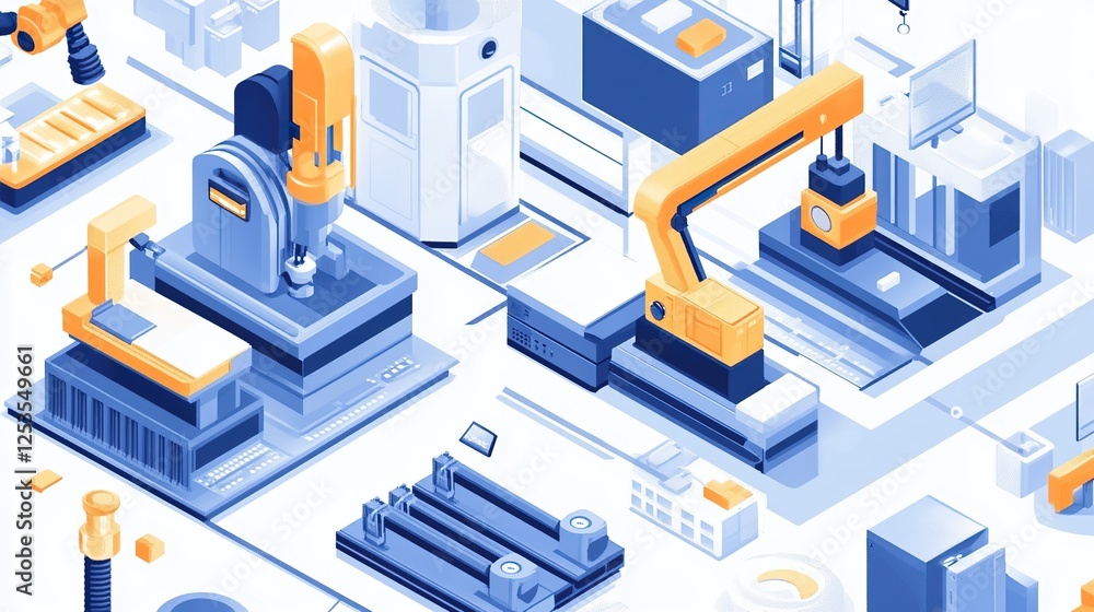 A high-tech manufacturing facility with advanced automation machinery producing products efficiently. A high-tech manufacturing facility with advanced automation machinery producing products efficiently.