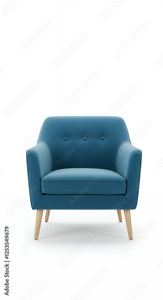 Fototapeta premium Teal Velvet Armchair: Stylish Accent Furniture for Your Living Room, Modern Single Sofa for Relaxing, Upholstered Lounge Seating