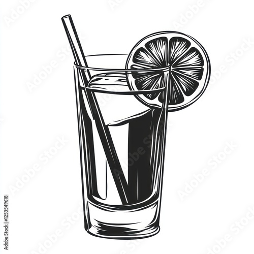 Classic cocktail glass illustration, drink, lime slice, vintage style, graphic design, beverage, perfect for food and drink posters, restaurant menus photo