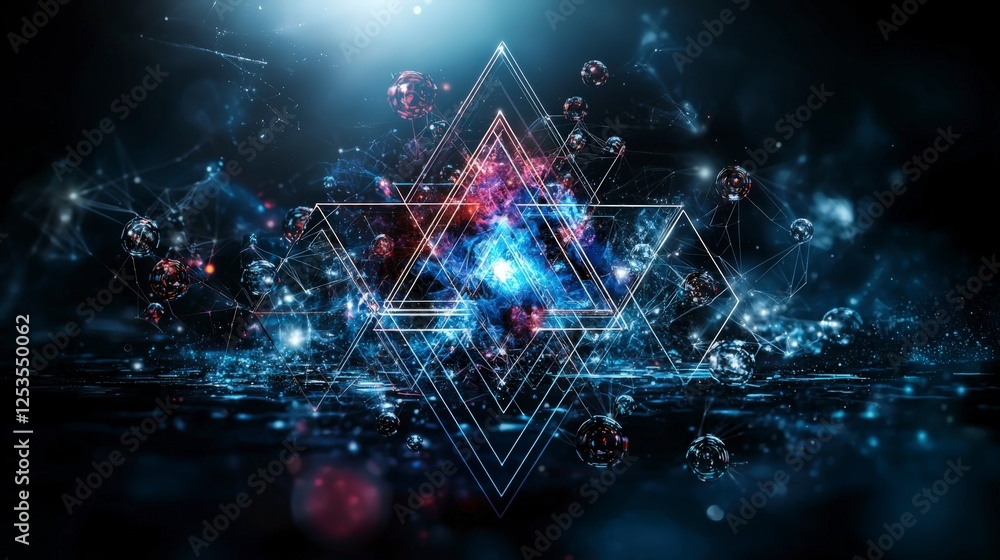 Rhythmic alignment of triangles and circles abstract digital art cosmic environment futuristic viewpoint Rhythmic alignment of triangles and circles abstract digital art cosmic environment futuristic viewpoint