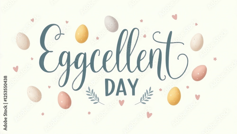 Festive Easter Eggcellent Day Design with Pastel Eggs and Hearts Festive Easter Eggcellent Day Design with Pastel Eggs and Hearts