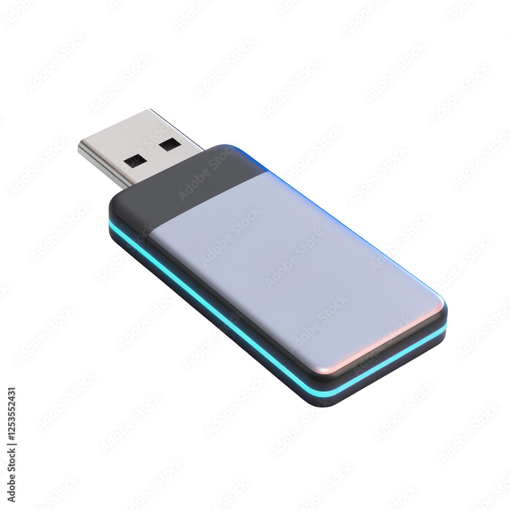 Sleek USB drive with glowing edges, ideal for digital storage solutions Sleek USB drive with glowing edges, ideal for digital storage solutions