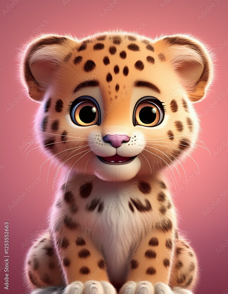 Niedliches Leopardenbaby, rosa Hintergrund Niedliches Leopardenbaby, rosa Hintergrund