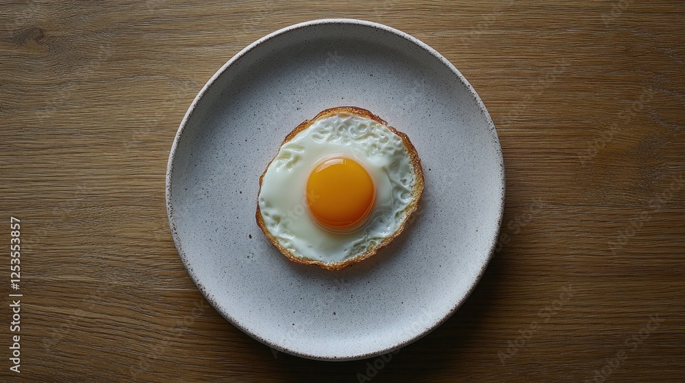 A perfectly fried egg on a plate, a simple breakfast A perfectly fried egg on a plate, a simple breakfast