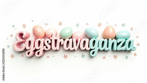 Pastel Easter Eggs and Eggstravaganza 3D Lettering Spring Holiday Design