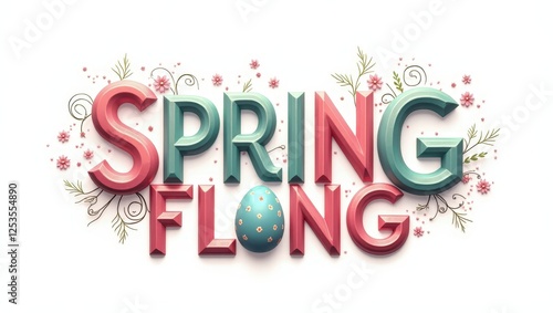 Festive Spring Fling Design 3D Text with Easter Egg Flowers
