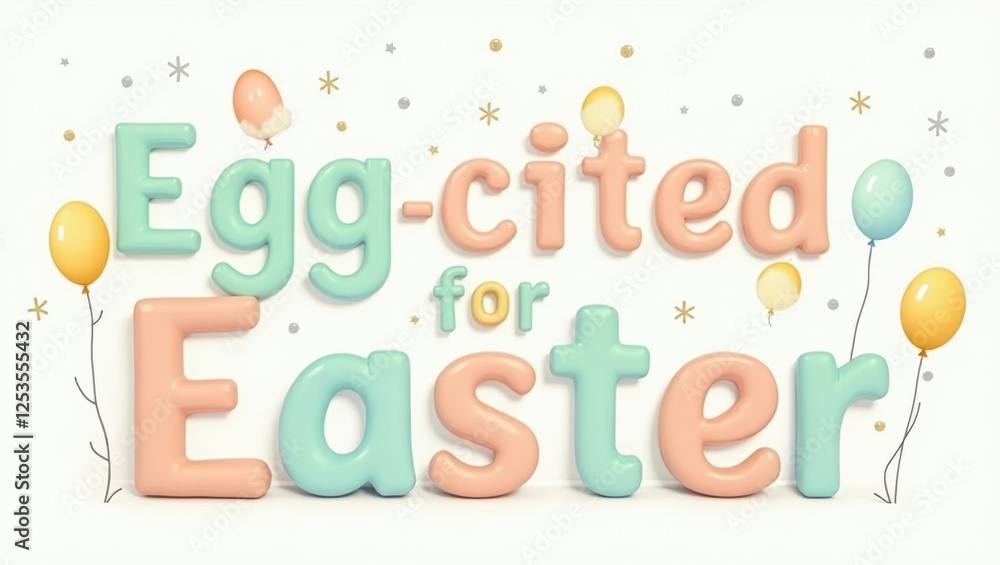 Egg cited for Easter Festive 3D Lettering with Balloons and Confetti Egg cited for Easter Festive 3D Lettering with Balloons and Confetti