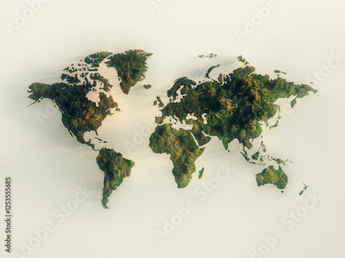 World map with textured green continents photo