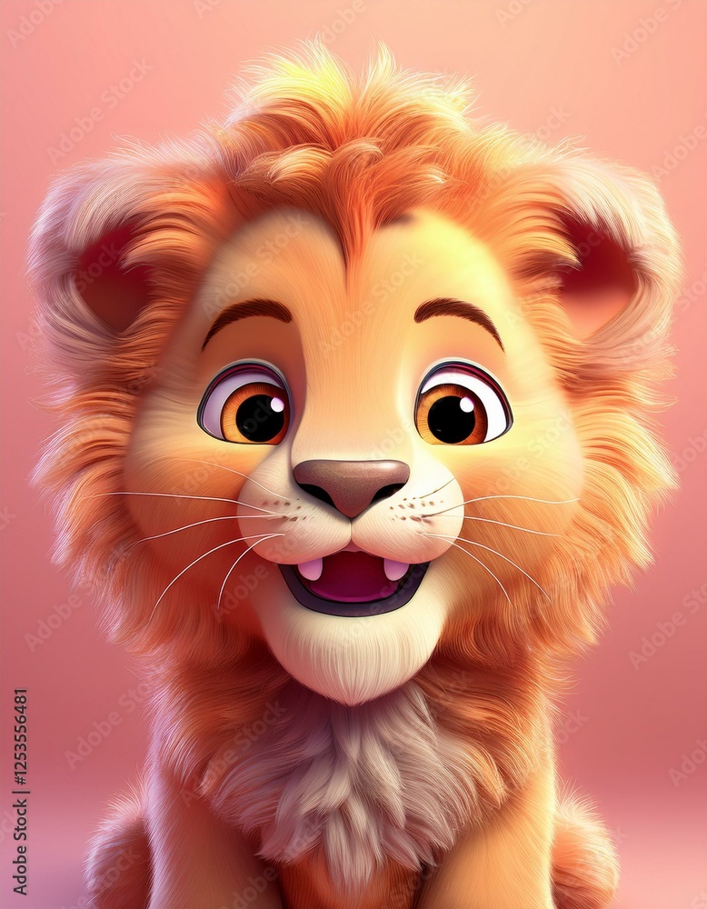 Obraz premium Hübscher Löwe, rosa Hintergrund