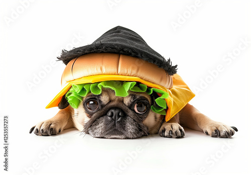 Pug Dressed in a Hamburger Costume for Halloween photo