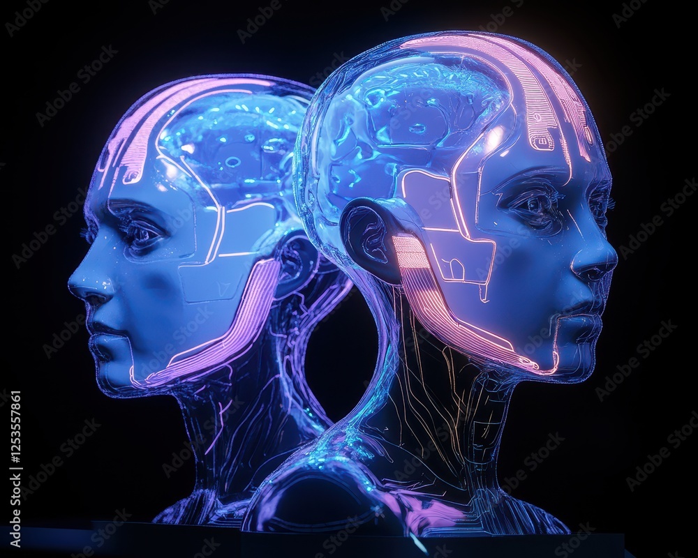 Obraz premium Digital twin technology visualizing future business growth with AI simulation