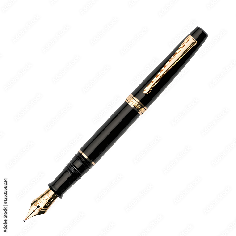 Elegant fountain pen with sleek black design and gold accents Elegant fountain pen with sleek black design and gold accents