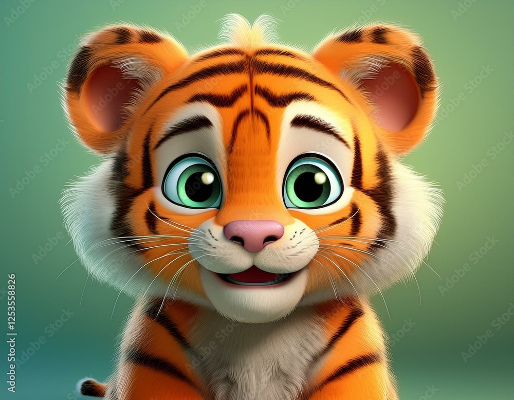 Niedliches Tigerbaby, grüner Hintergrund Niedliches Tigerbaby, grüner Hintergrund