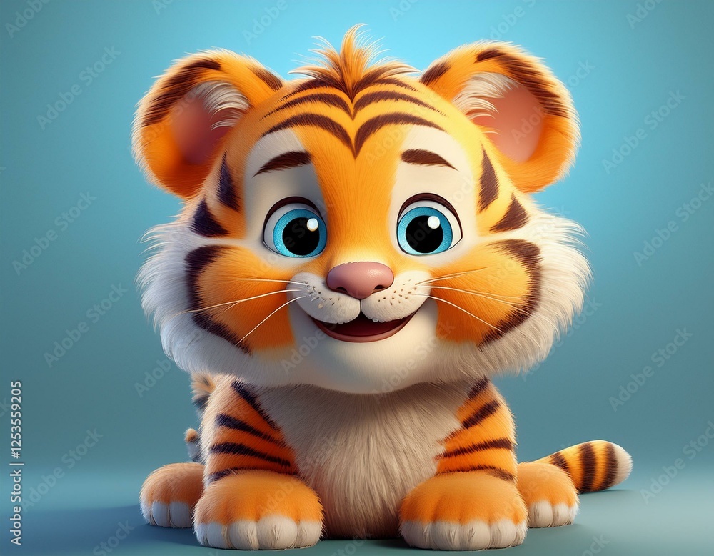 Tigerbaby, blauer Hintergrund Tigerbaby, blauer Hintergrund