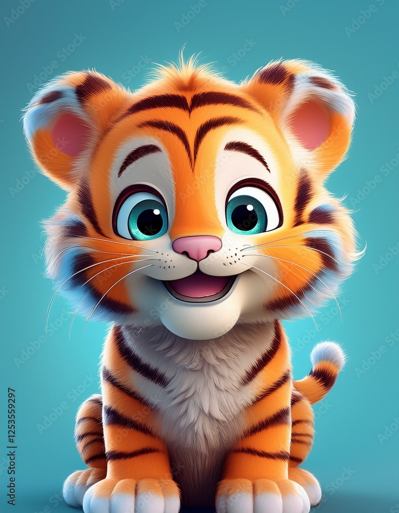 Obraz premium Tigerbaby, blauer Hintergrund
