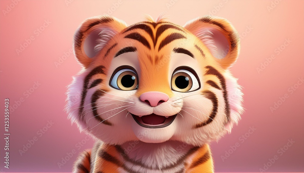 Fototapeta premium Niedliches Tigerbaby, rosa Hintergrund