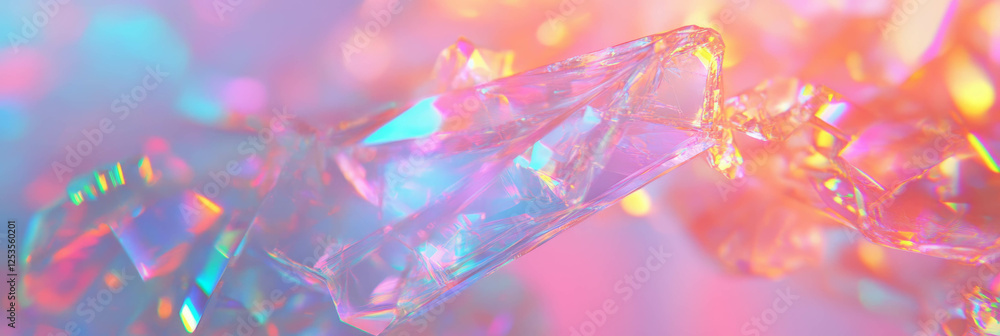 Intricate patterns of abstract ice crystals reflecting vibrant light in a colorful background Intricate patterns of abstract ice crystals reflecting vibrant light in a colorful background