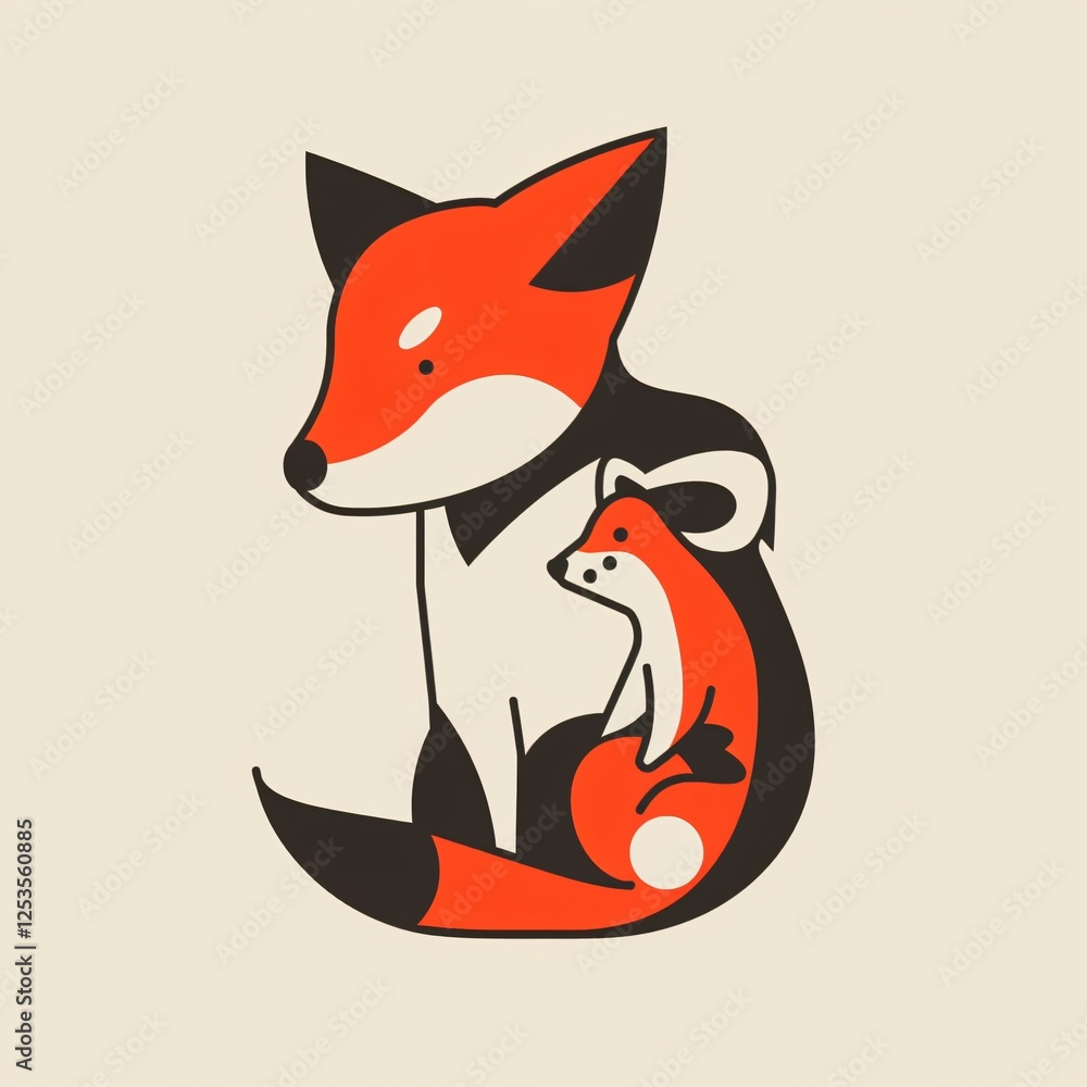Adorable Illustration of Mother Fox and Kit Red and Black Wildlife Art Nature Family Cute Cartoon Adorable Illustration of Mother Fox and Kit Red and Black Wildlife Art Nature Family Cute Cartoon
