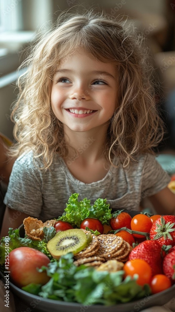 Smiling Girl Holding A Bowl Of Fruits And Vegetables Smiling Girl Holding A Bowl Of Fruits And Vegetables