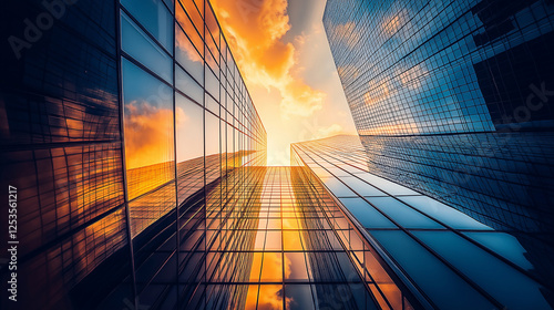 modern minimalist skyscraper at sunset
