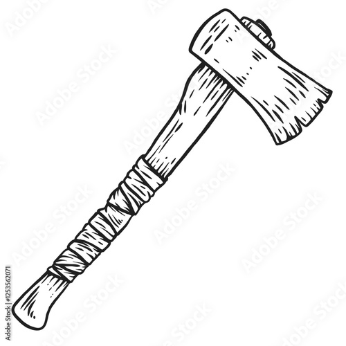 Axe in hand draw sketch style. Creative art element for tattoo, print, game. Grunge monochrome concept design. Vector illustration.