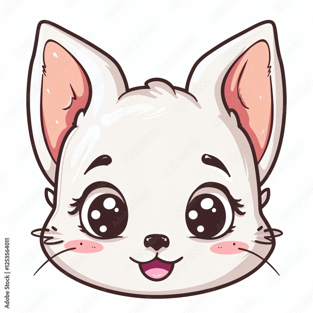 Adorable Cartoon White Kitten Face Cute Pet Animal Illustration Big Eyes Happy Expression Adorable Cartoon White Kitten Face Cute Pet Animal Illustration Big Eyes Happy Expression