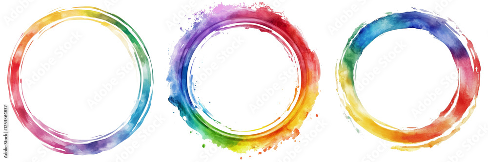 Set of A Watercolor rainbow circle frame on Transparent PNG format background. Set of A Watercolor rainbow circle frame on Transparent PNG format background.