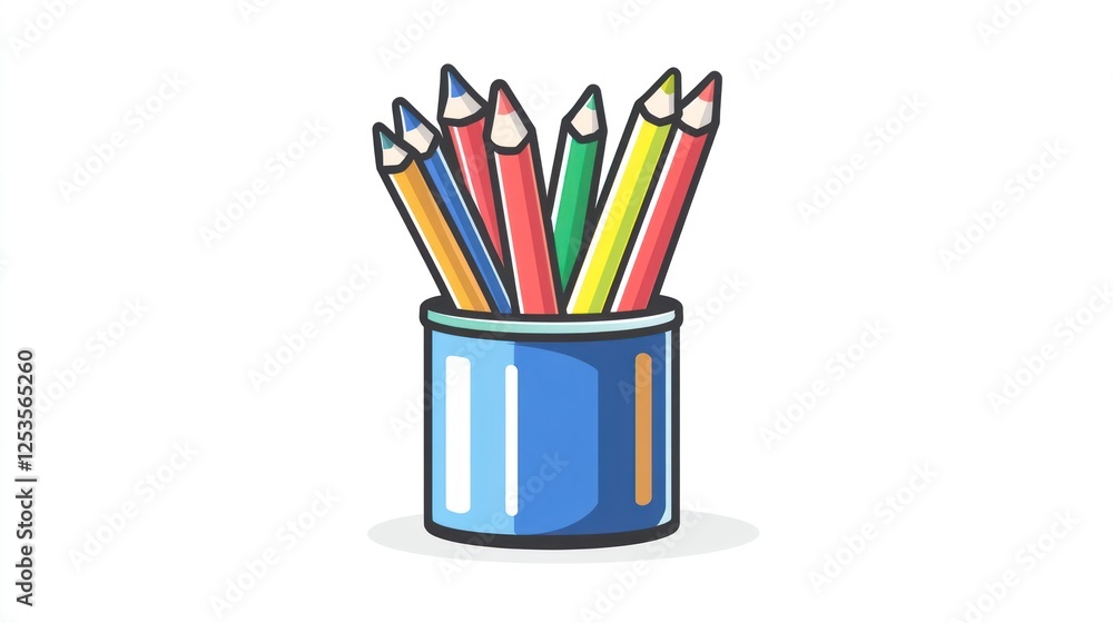 Colorful pencils in a blue container Colorful pencils in a blue container