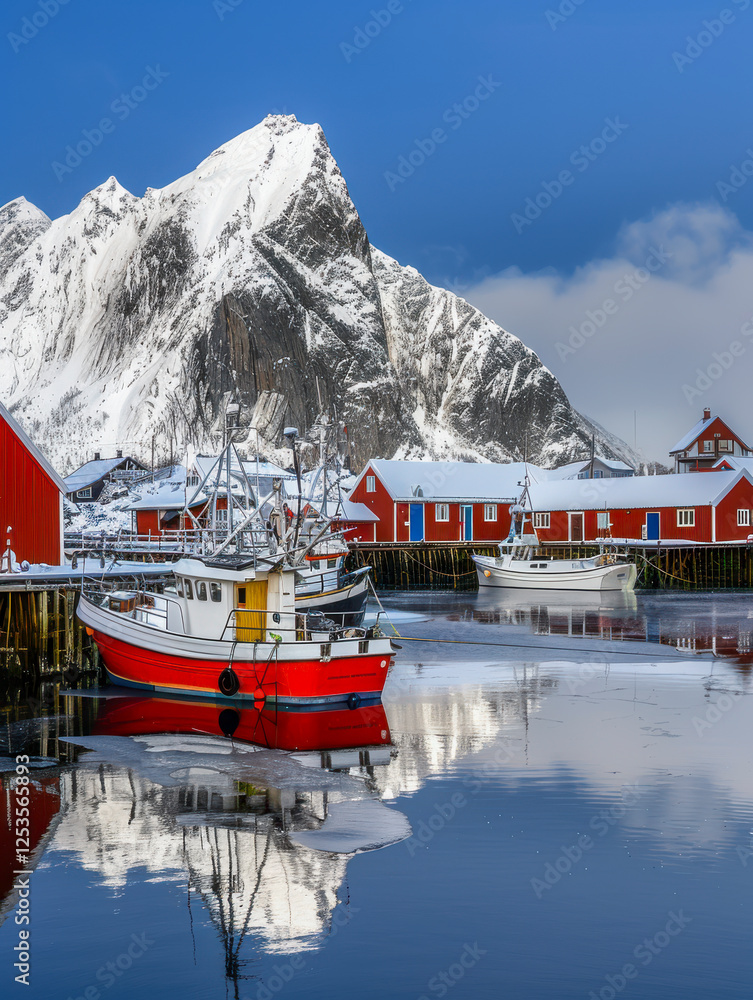 Hamnøy Hafen im Winter auf den Lofoten, Generative AI