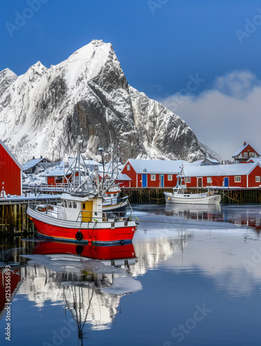 Hamnøy Hafen im Winter auf den Lofoten, Generative AI