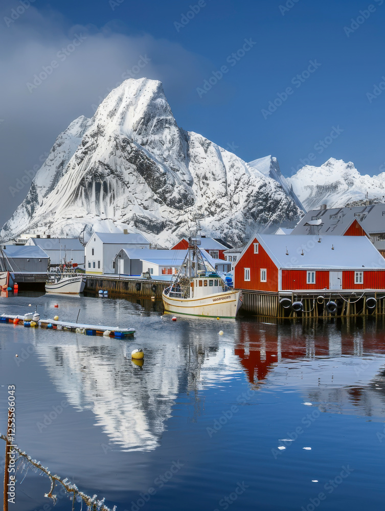Hamnøy Hafen im Winter auf den Lofoten, Generative AI