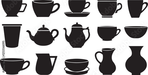 Tea set silhouette illustration vector 