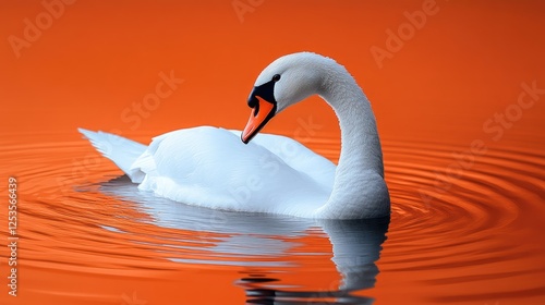 Elegant Swan on Orange Water Ripples photo