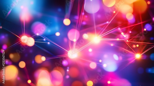 Abstract network of interconnected glowing lights with vibrant colors and blurred effects